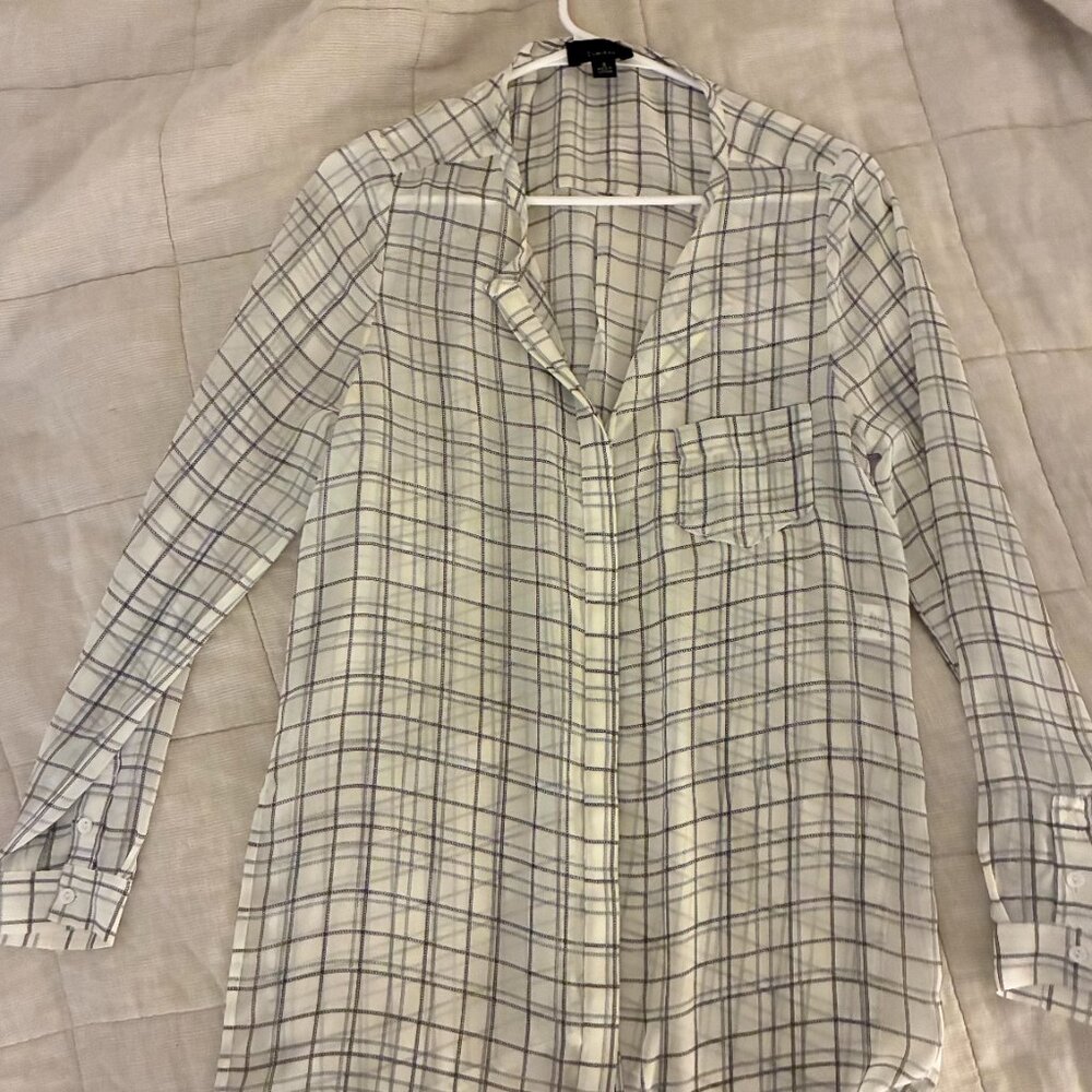 Lumiere White and Grey Sheer Blouse, Size Small
